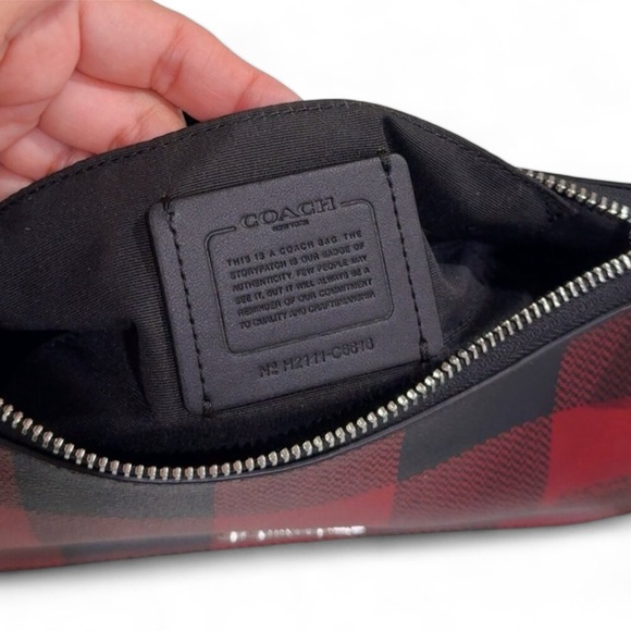 COACH Jes Baguette With Buffalo Plaid Purse Crossbody Bag Red/Black - Picture 11 of 13